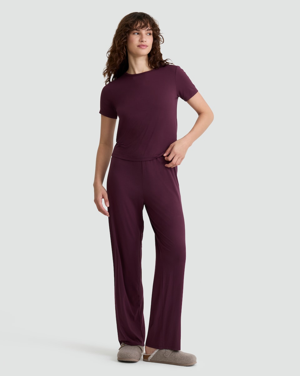 image 1 of F&F Modal Rich Wide Pyjama Bottoms in Purple