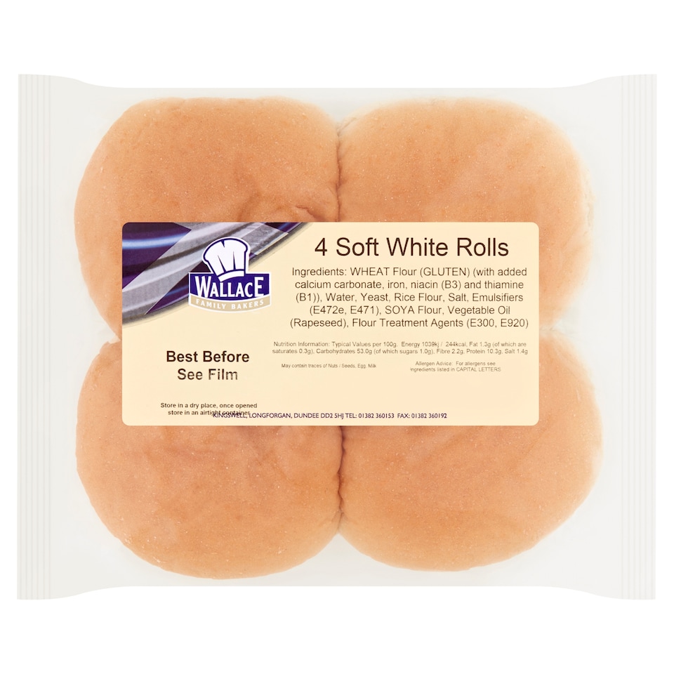 Wallace Family Bakers Soft White Rolls 4 Pack