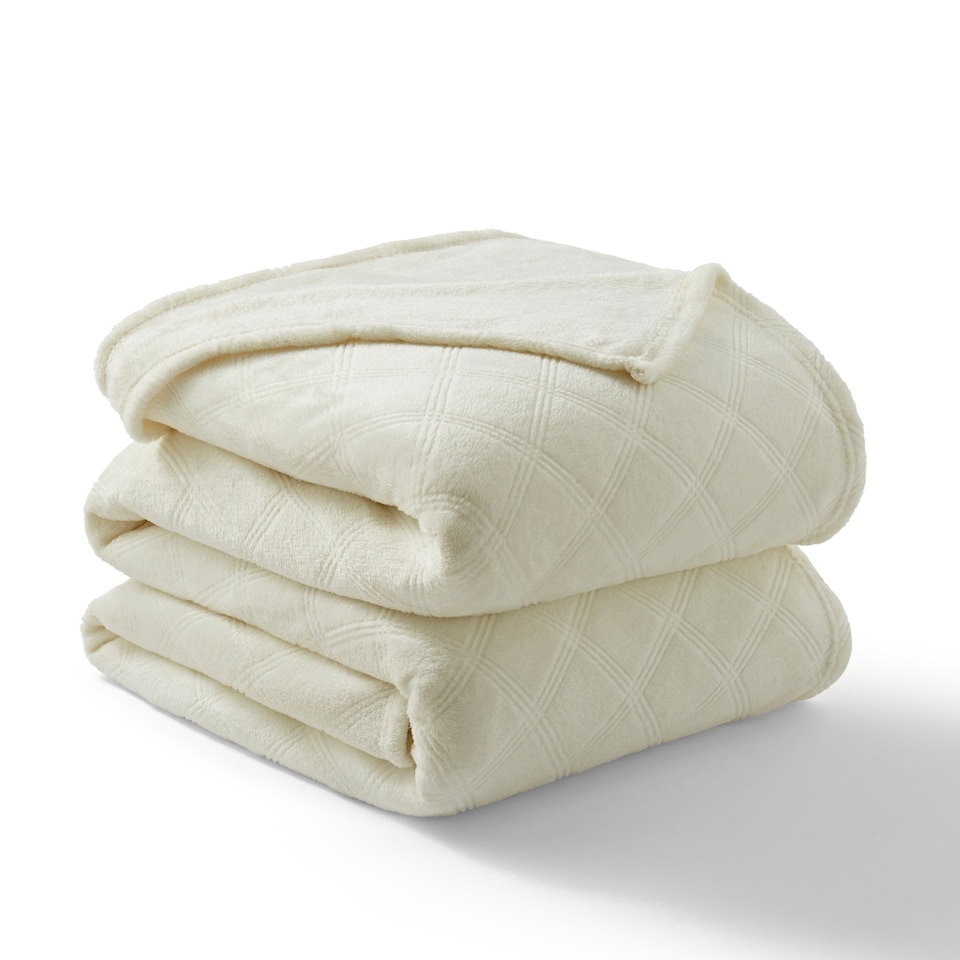 image 1 of Silentnight Love Sleep Embossed Check Natural Fleece Throw