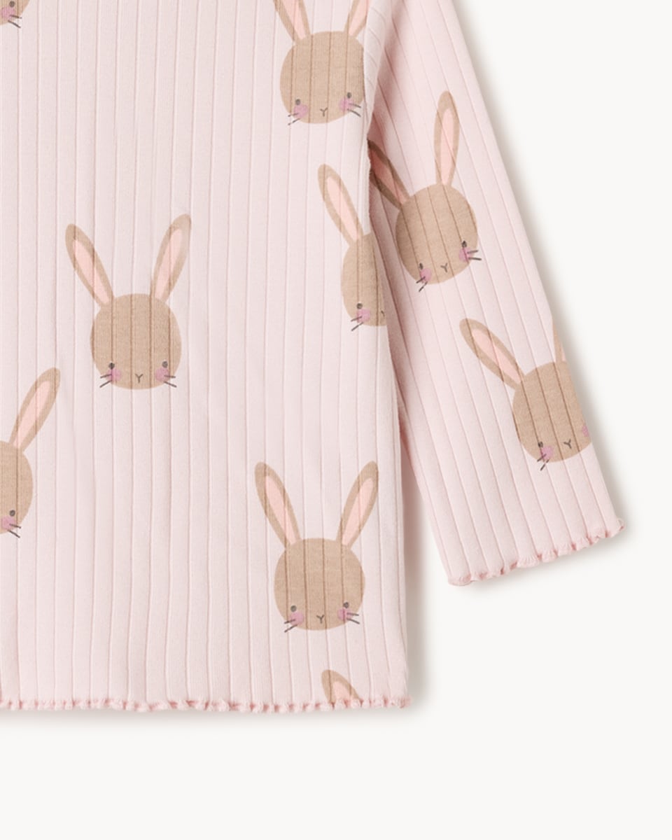image 1 of F&F Baby Fleece Gilet, Bunny Top and Flared Leggings Set in Pink