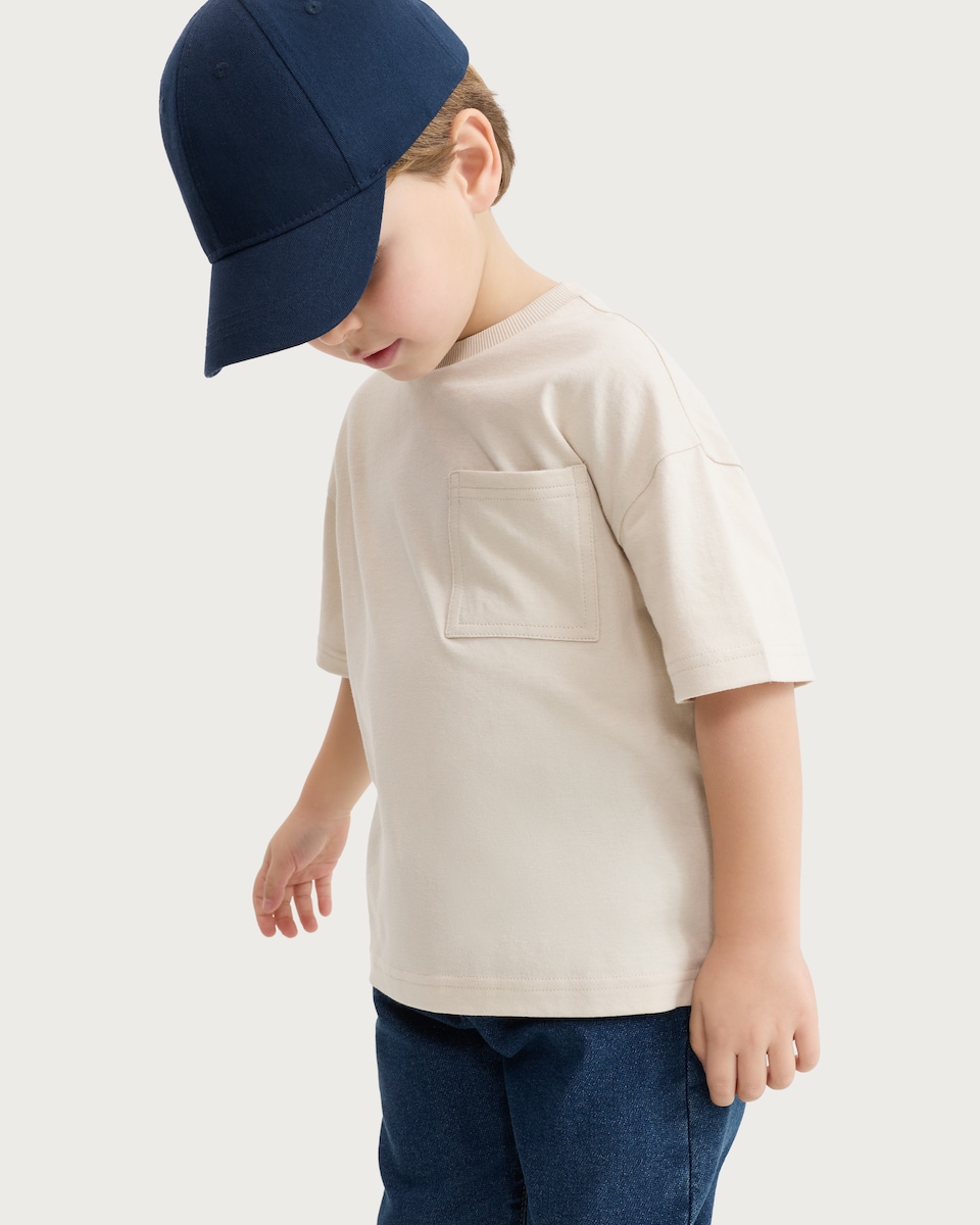 image 1 of F&F Boys Pure Cotton Pocket Front Short Sleeved T-Shirt in Stone