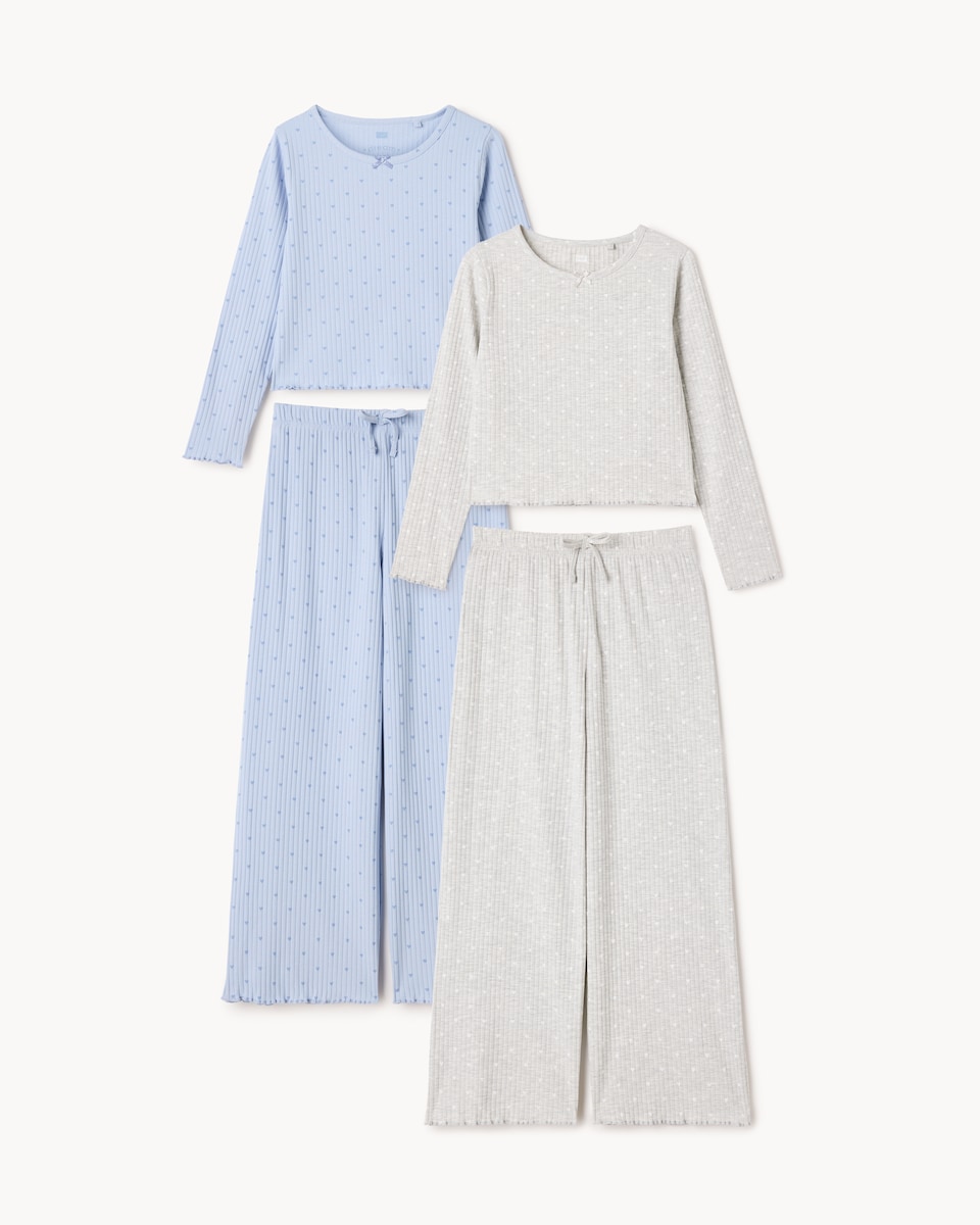 image 1 of F&F Girls 2-Pack Cotton Rich Ribbed Pyjama Sets in Multi