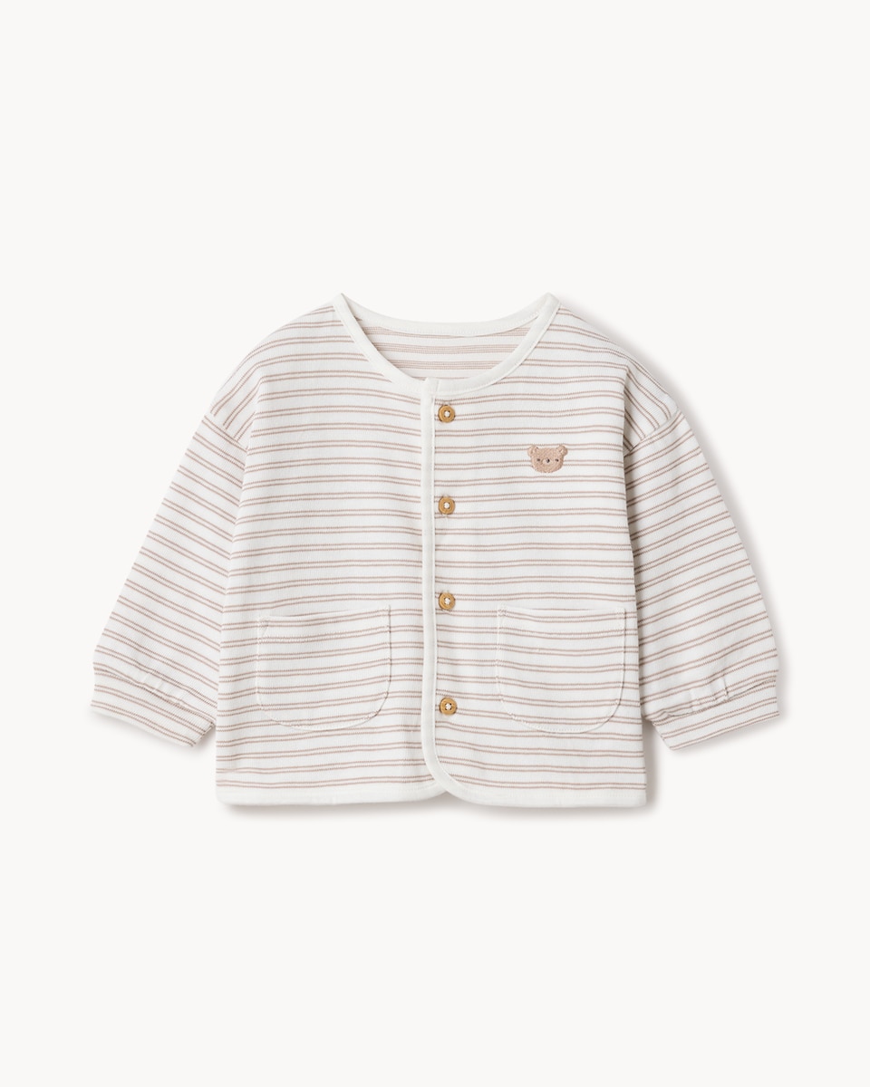 image 1 of F&F Baby 3-Piece Cotton Rich Printed Bear Set in Tan