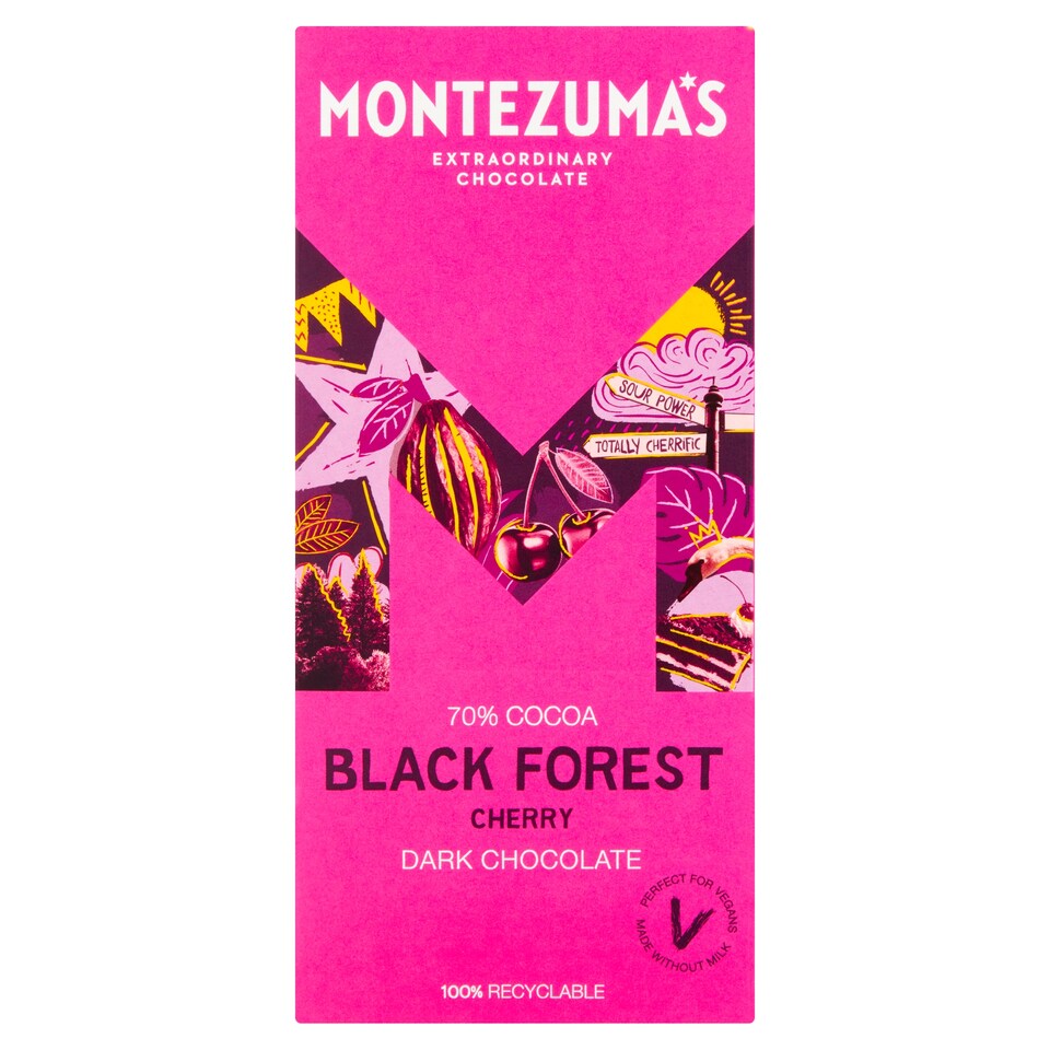 Montezuma's Black Forest Cherry Dark Chocolate Bar 90G