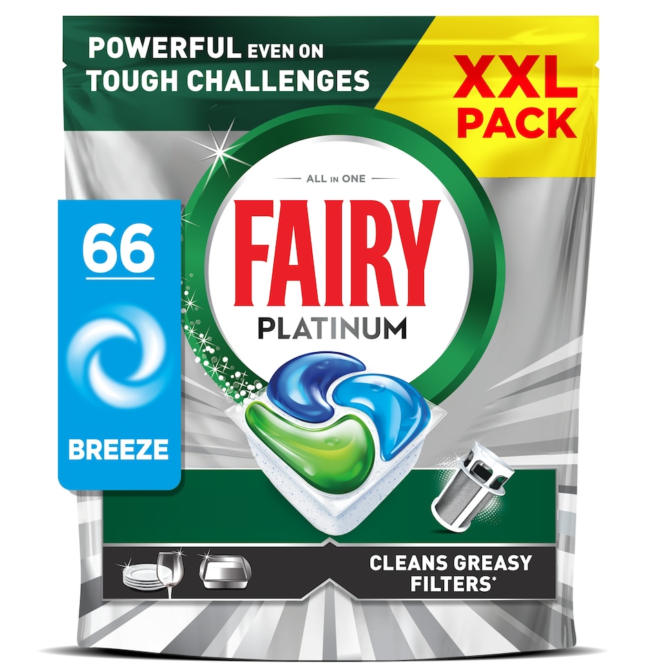 image 1 of Fairy Platinum All In One XXL pack Original Breeze 66 Dishwasher Tablets 983g