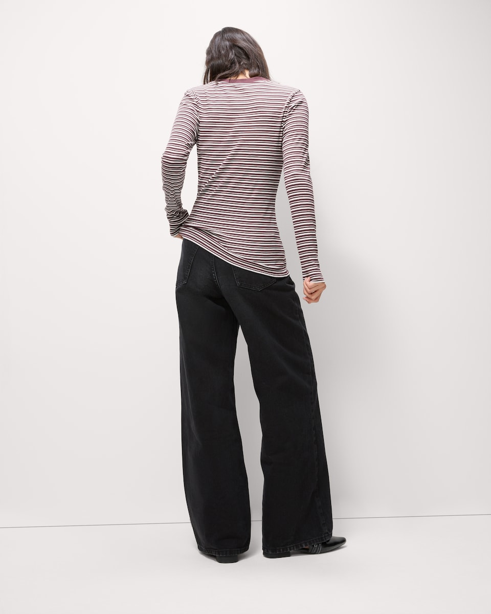 image 1 of F&F Cotton Rich Ribbed Long Sleeved Top in Multi Brown