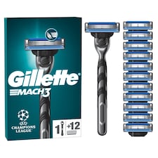 Gillette Mach 3 Value Pack: Mens Razor + 12 Blade Refills