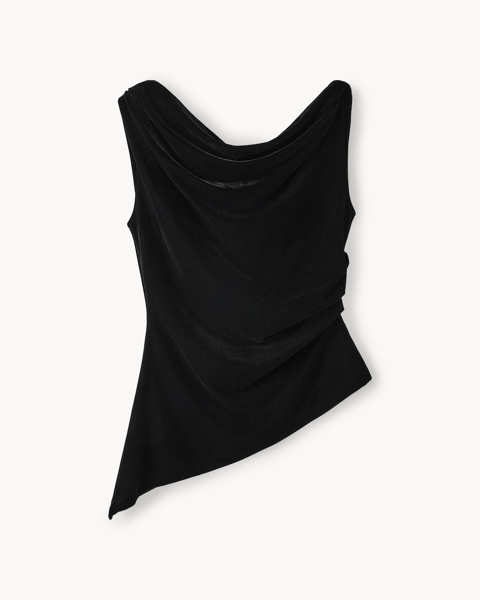 image 1 of F&F Velvet Draped Co-ord Top in Black