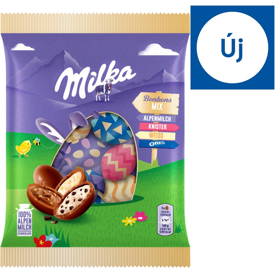 Milka alpesi tej felhasználásával készült csokoládé tojás válogatás 130 g