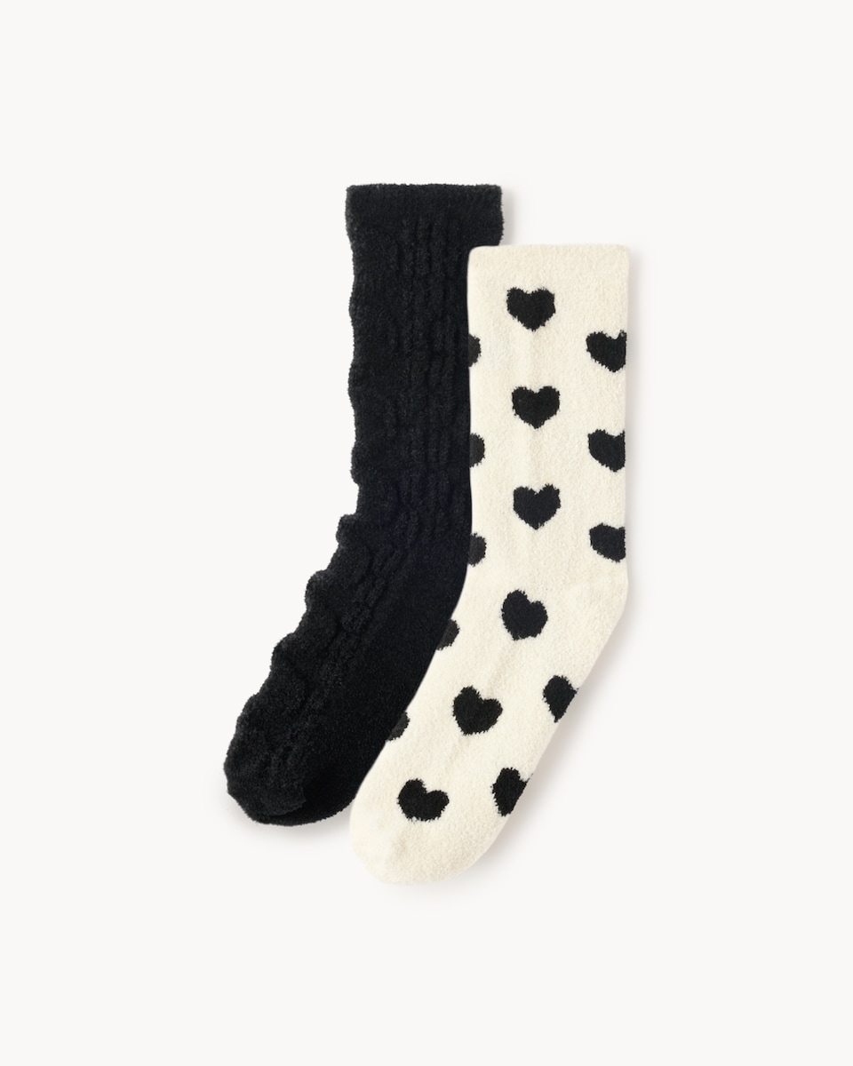 F&F 2-Pack Mono Heart Cosy Socks in Multi
