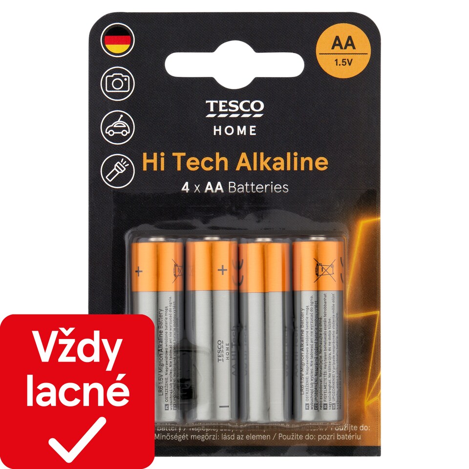 Tesco Home Hi Tech alkalické batérie AA 4 ks