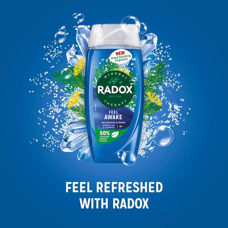 image 1 of Radox Sea Minerals Feel Awake 2-in-1 Shower Gel Body Wash Shampoo 225ml
