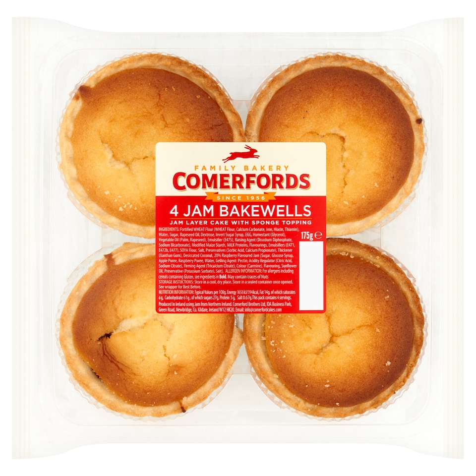 Comerfords Cakes 4 Pack Jam Bakewells 175G