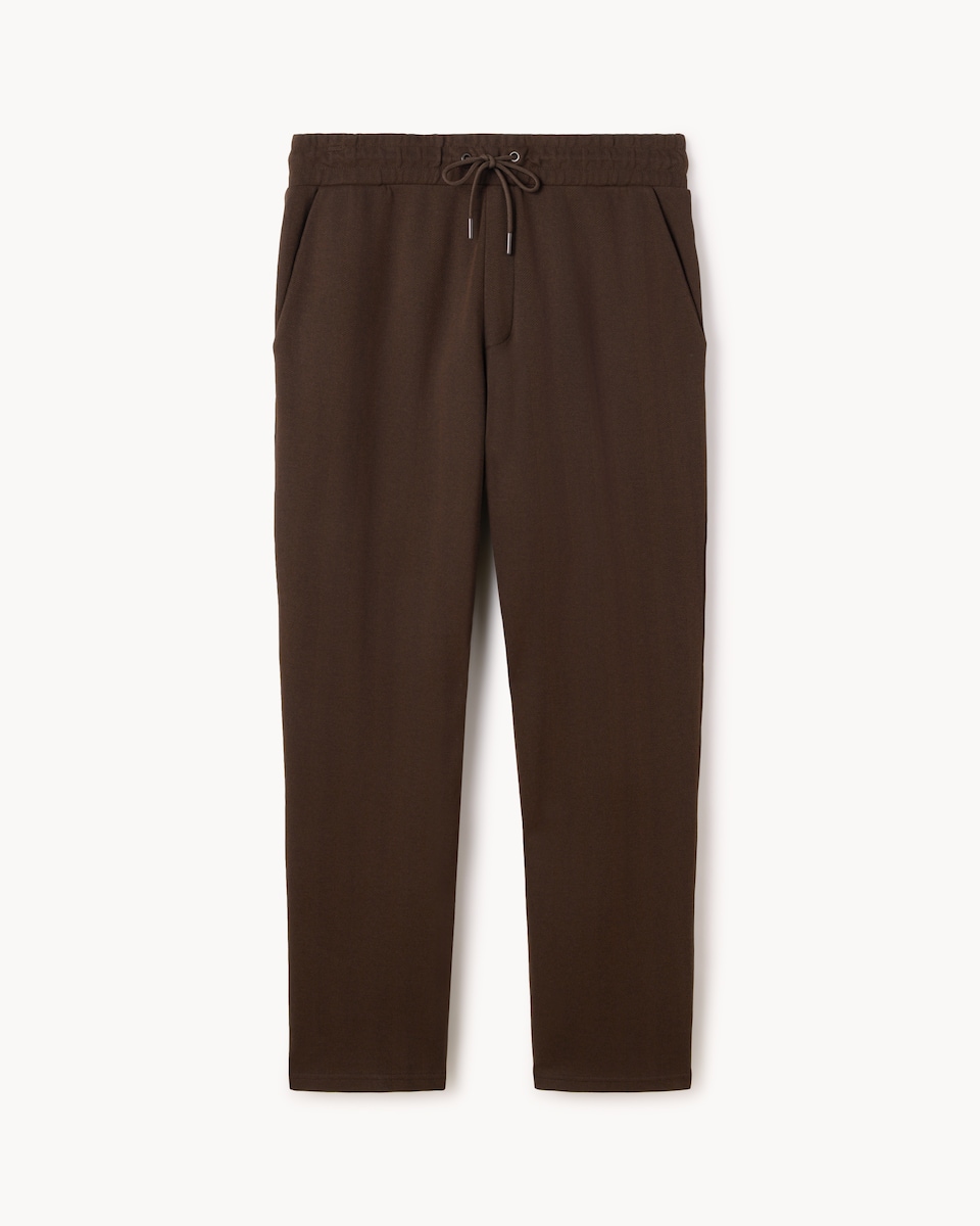 image 1 of F&F Cotton Rich Herringbone Straight Leg Joggers in Brown
