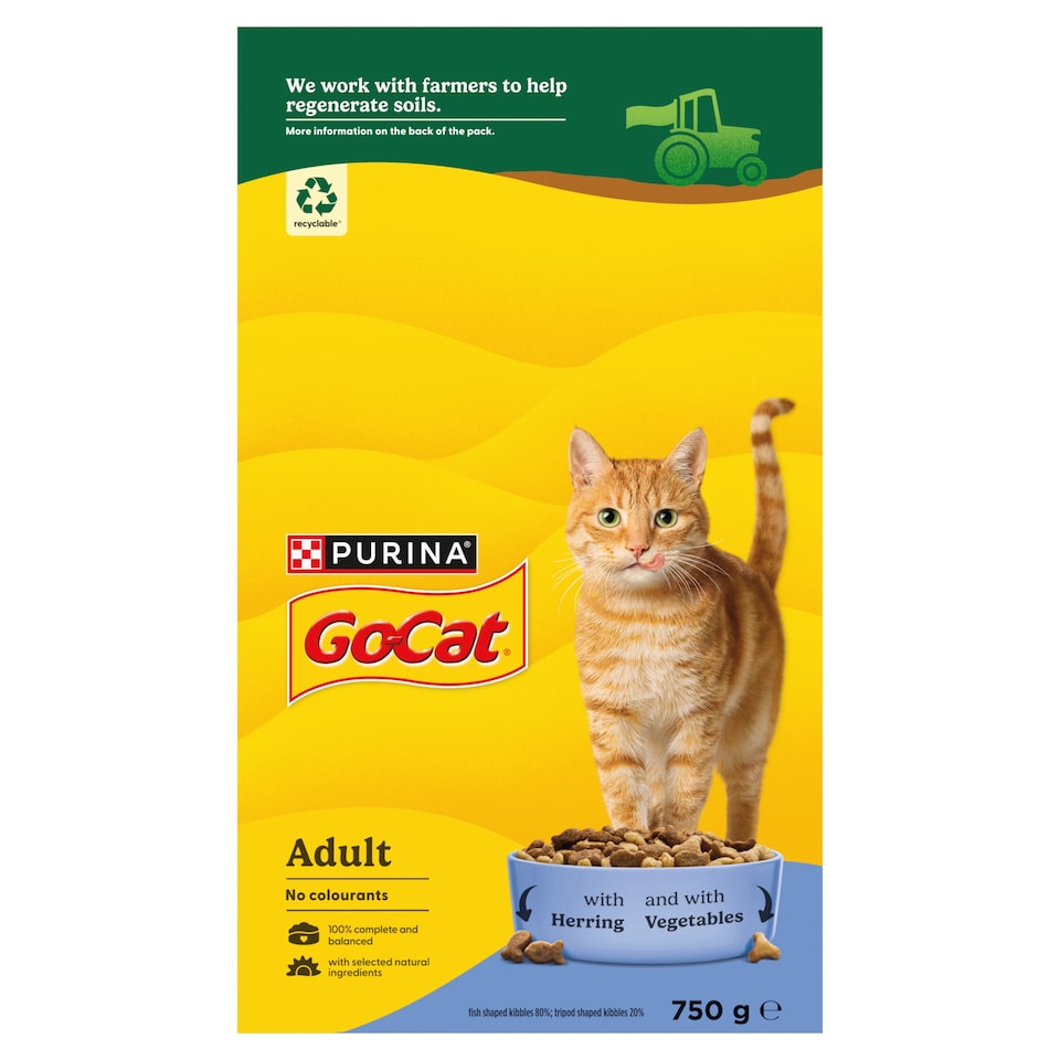 image 1 of GO-CAT Herring and Vegetable Dry Cat Food 750g