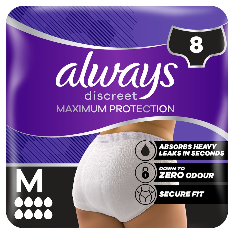 image 1 of Always Discreet Maximum Protection Incontinence Pants M UK10-16 8 Pack