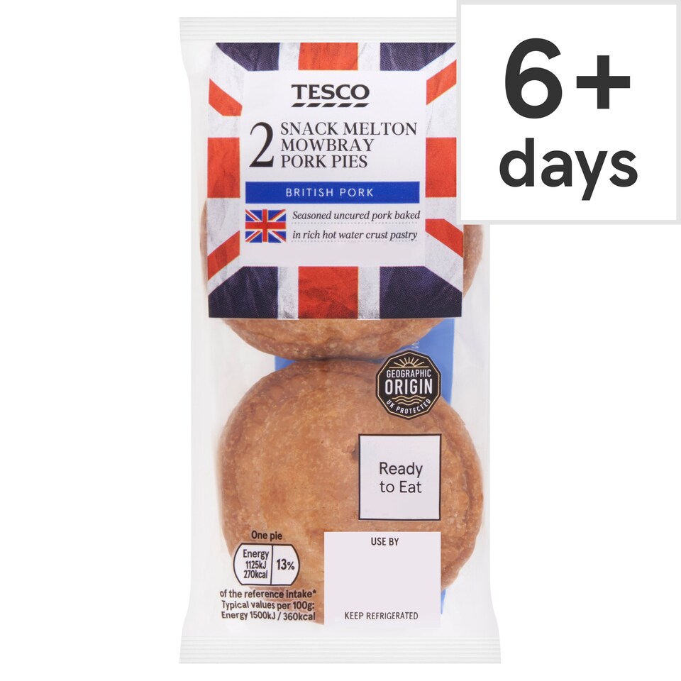 Tesco 2 Snack Melton Mowbray Pork Pies 150G Tesco Groceries