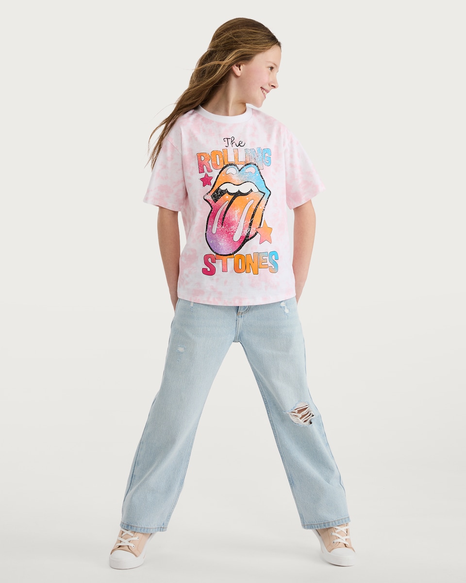 image 1 of The Rolling Stones Tie-Dye T-Shirt in Pink