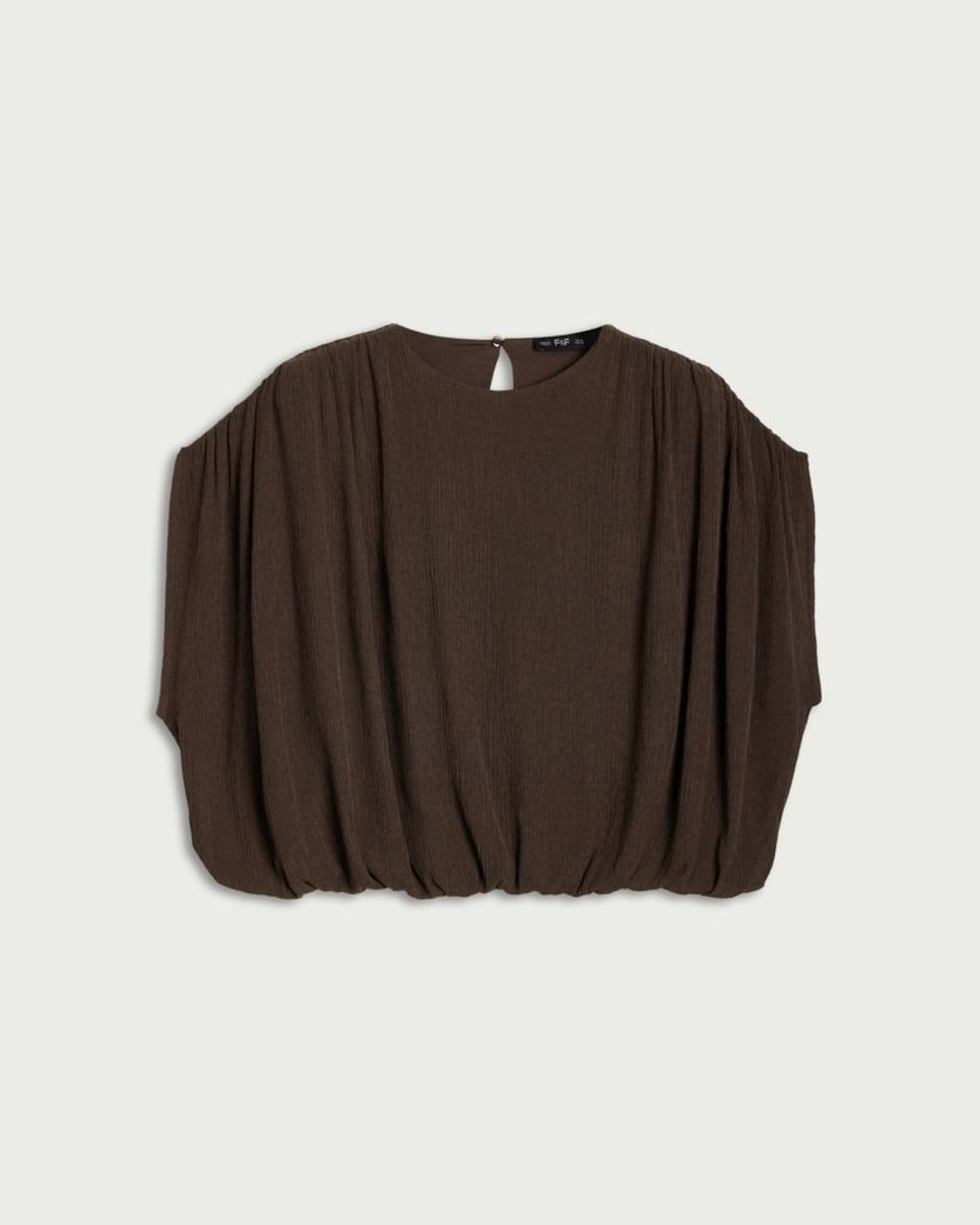 image 1 of F&F Textured Batwing Top in Chocolate