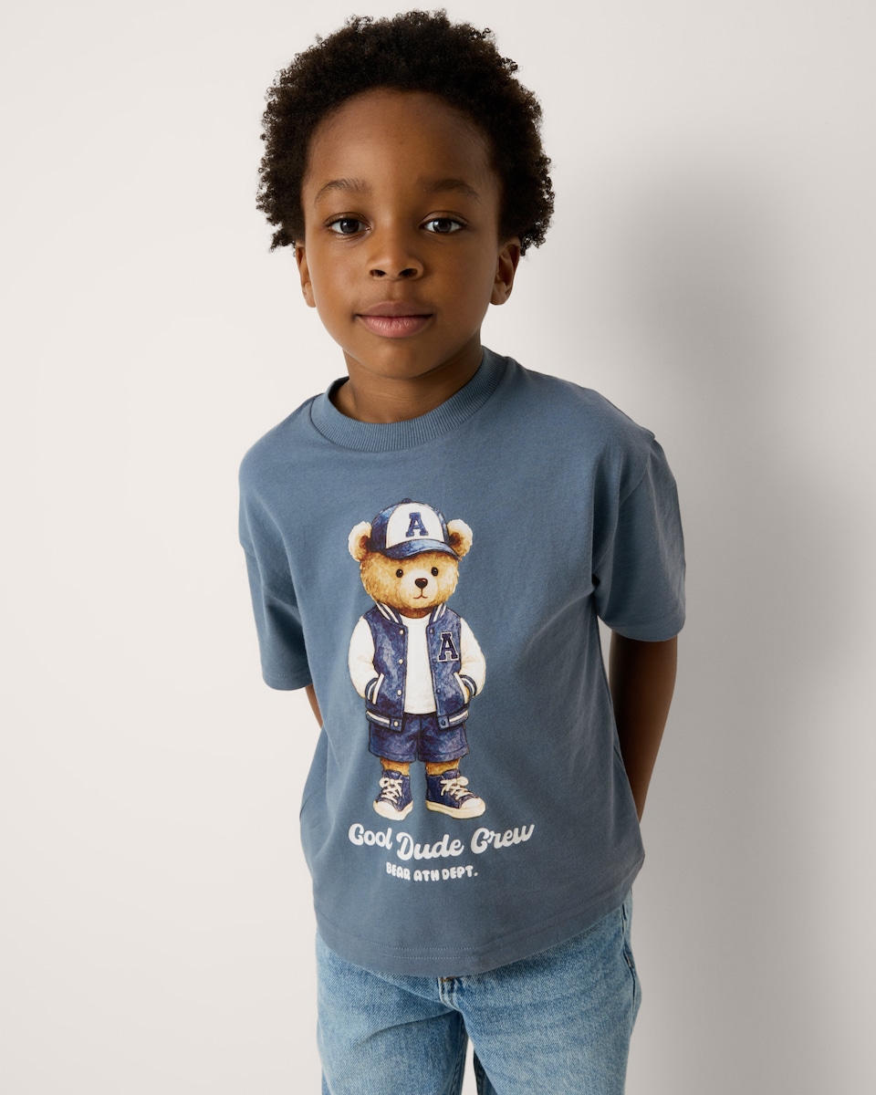 image 1 of F&F Boys 2-Pack Pure Cotton Teddy Bear T-Shirts in Blue