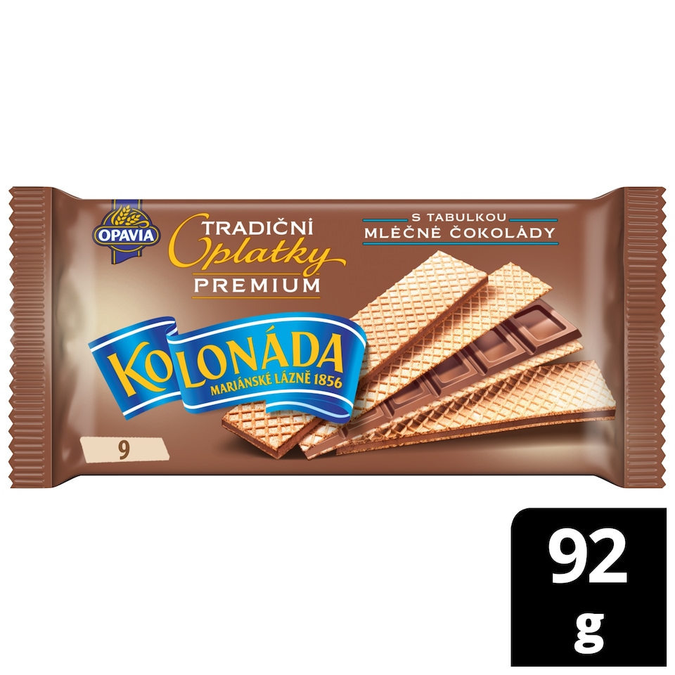 Kolonada Oplatky Premium s mliečnou čokoládou Oplatky S múkou programu Harmony. Rodinné balenie 92 g