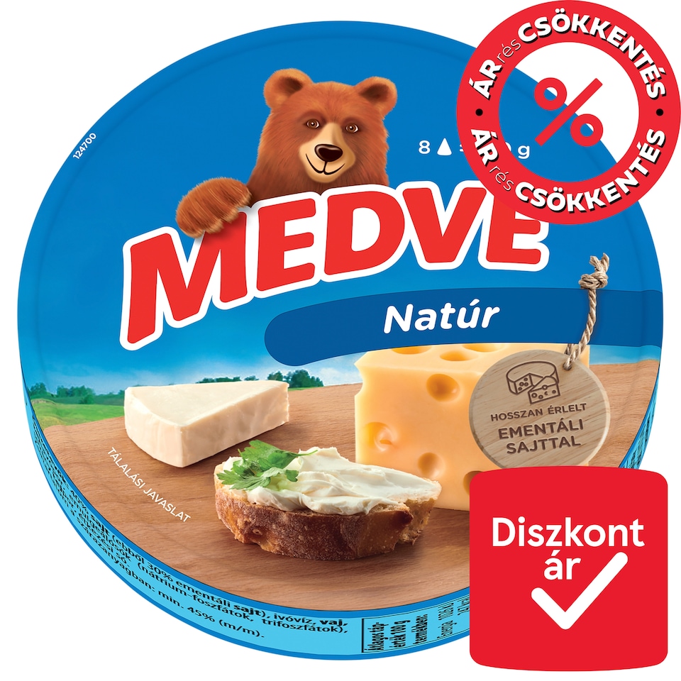 Medve Unflavoured, Fat, Processed Cheese Spread 8 x 17,5 g (140 g)
