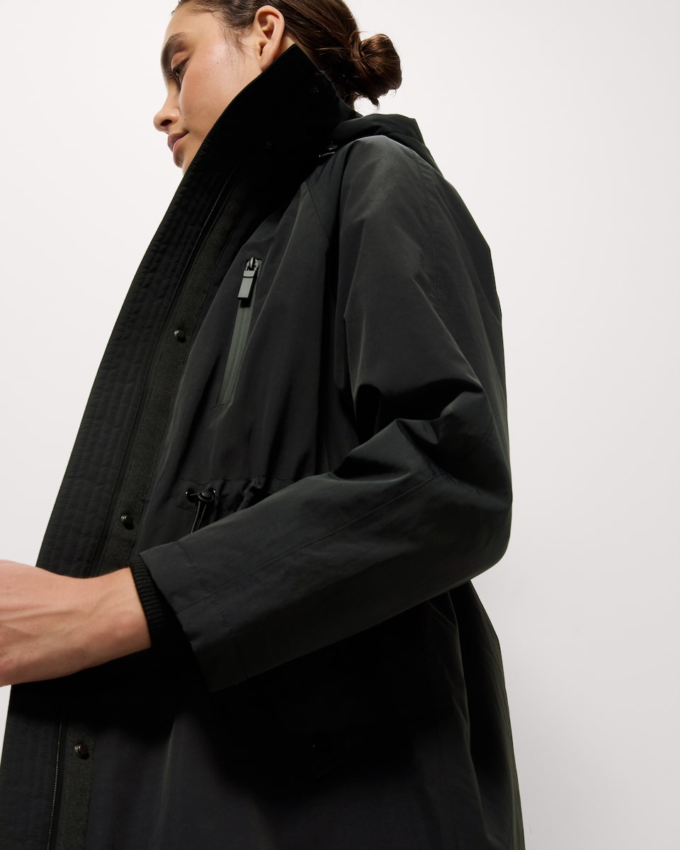 image 1 of F&F Waterproof Hooded Longline Parka in Black