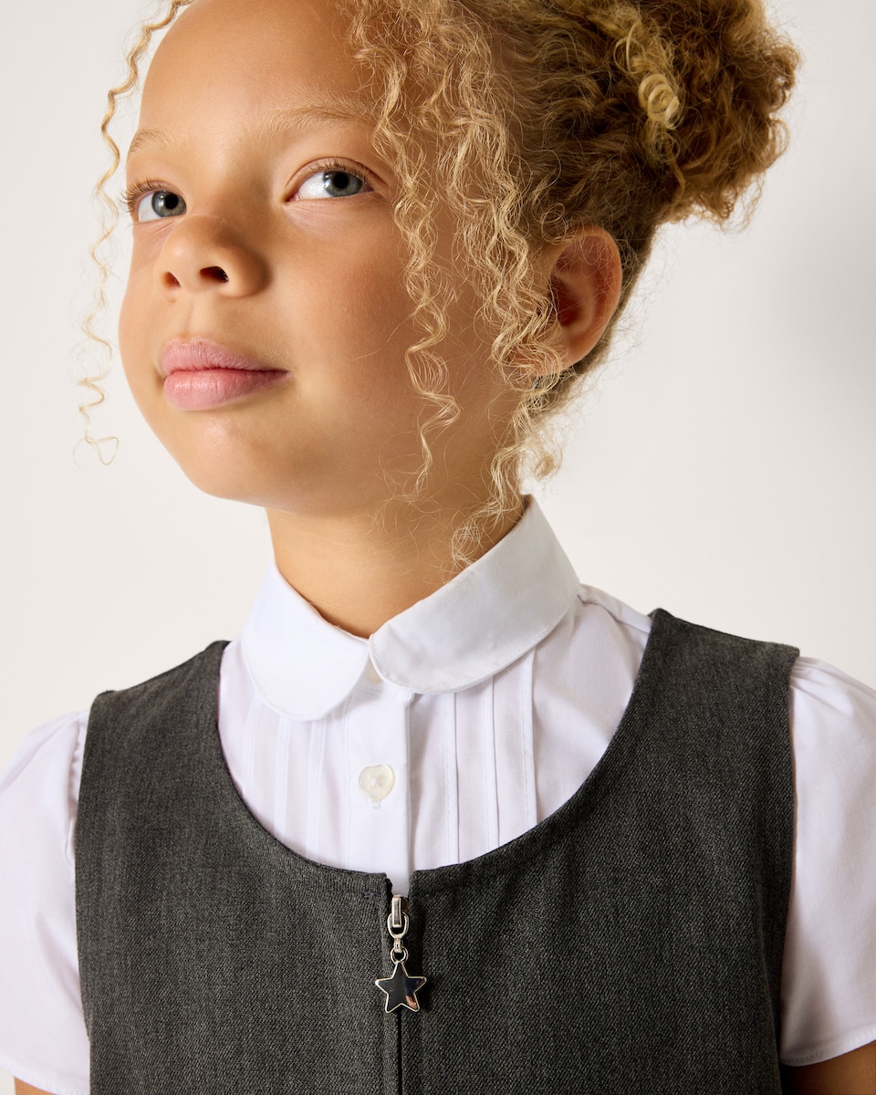 image 1 of F&F Girls School 2-Pack Generous Fit Pinafores in Grey