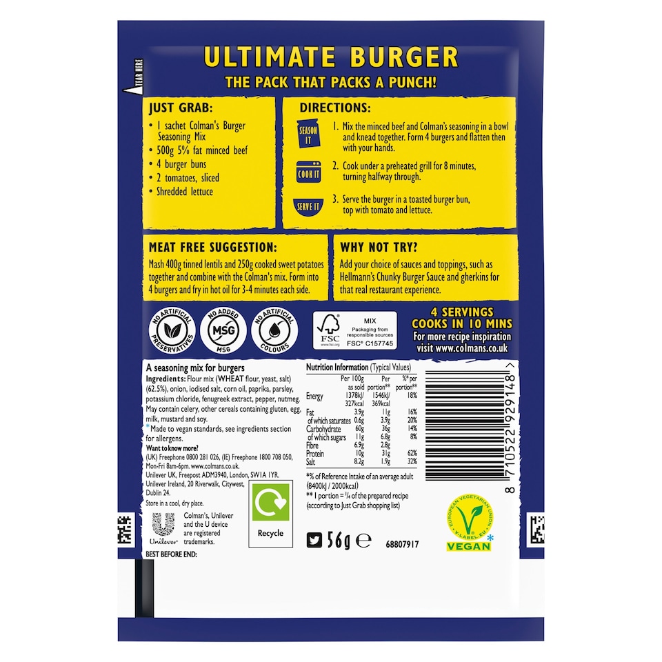 image 1 of Colman's Big Night In Ultimate Burger Recipe Mix 56G