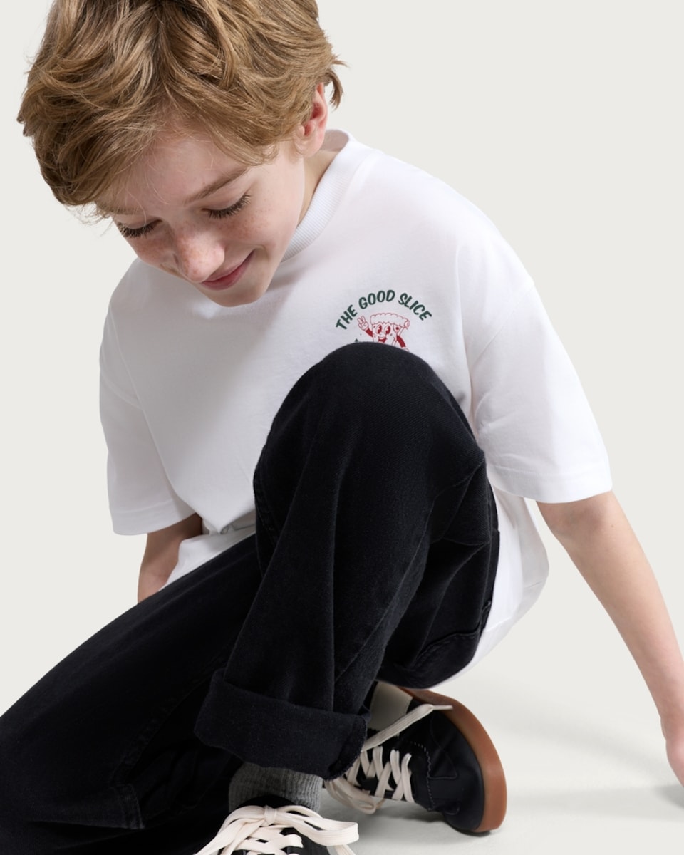 image 1 of F&F Boys Pure Cotton Pizza Club Oversized Fit T-Shirt in White