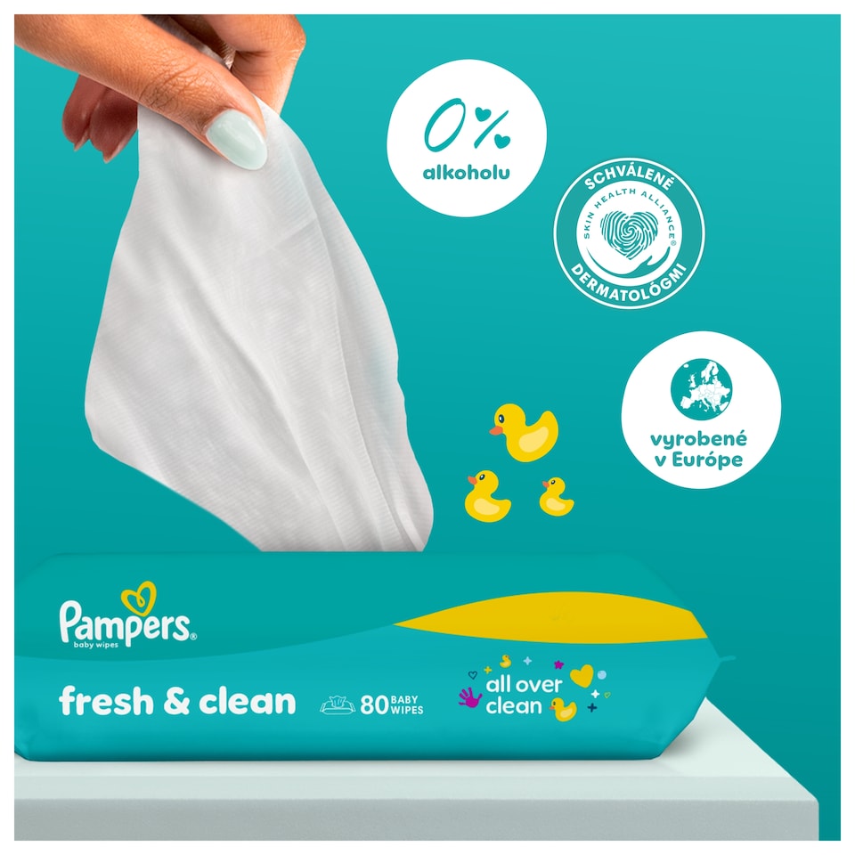 obrázok 1 z Pampers Fresh Clean Detské Vlhčené Obrúsky, 1 ks Balení po 80 Obrúskov Detských Vlhčených Obrúskov