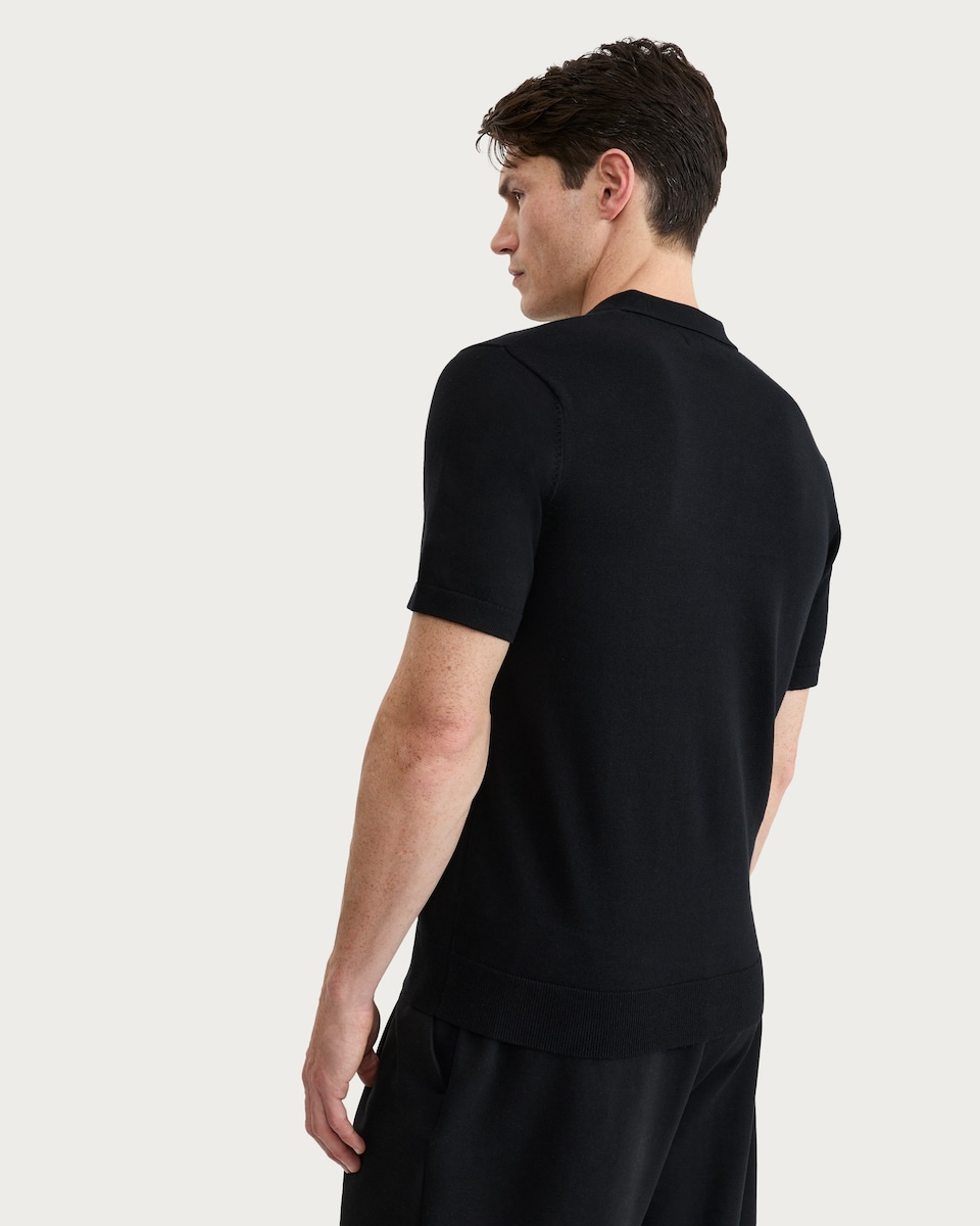 image 1 of F&F Pure Cotton Knitted Short Sleeved Polo Shirt in Black