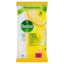 Dettol Power & Fresh antibakteriální víceúčelové ubrousky citron a limeta 36 ks