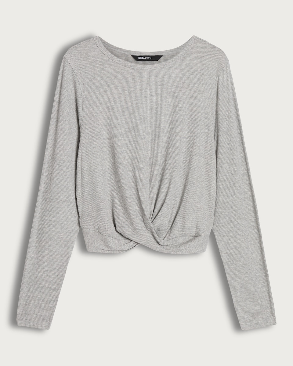 F&F Active Long Sleeved Cross Over Top in Grey Marl