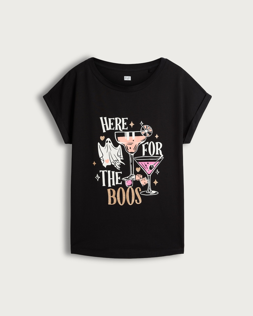 F&F Here for the Boos Graphic T-Shirt in Black