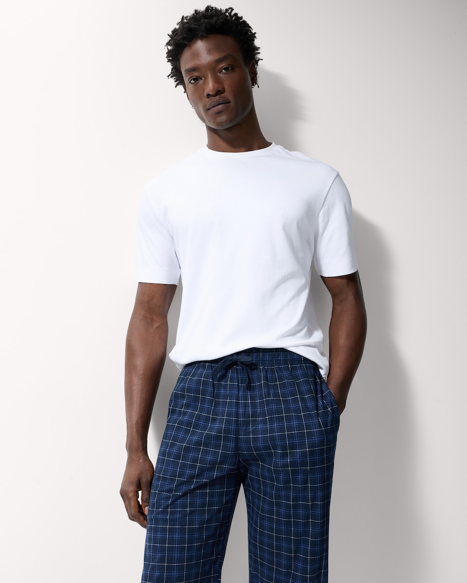 image 1 of F&F 2-Pack Fleece Checked Wide Leg Pyjama Bottoms in Navy