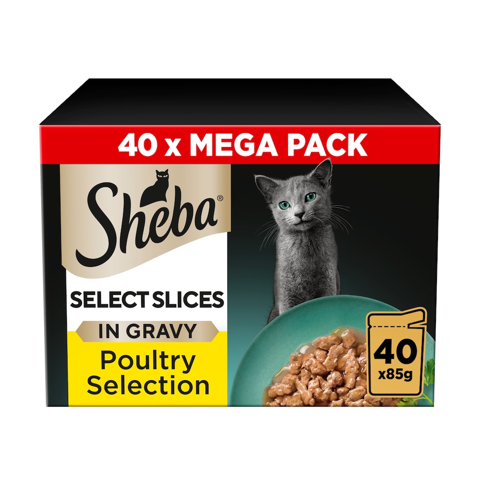 image 1 of Sheba Select Slices Wet Cat Food Pouches Poultry Gravy 40x85g