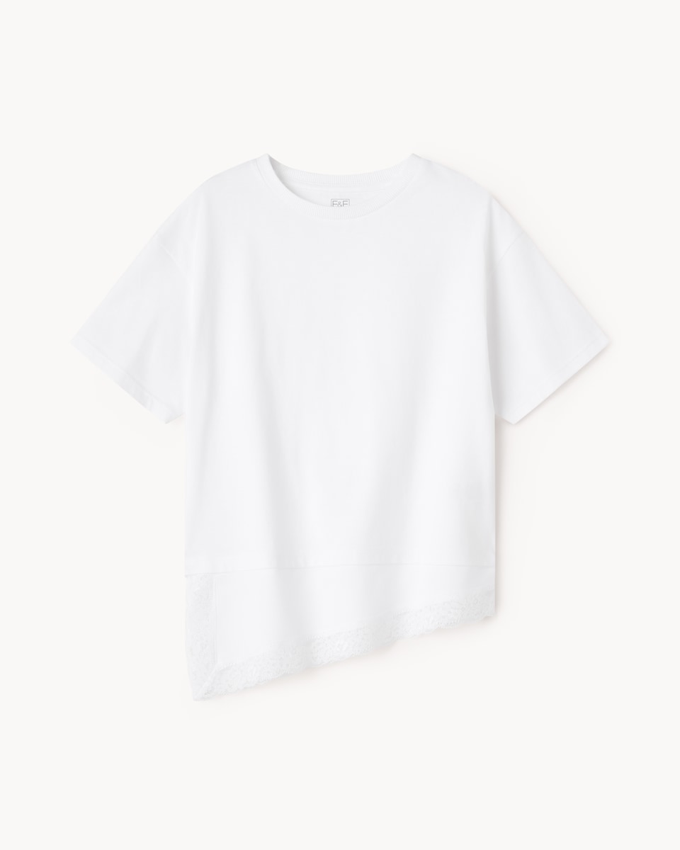 image 1 of F&F Girls Pure Cotton Lace Hem T-Shirt in White