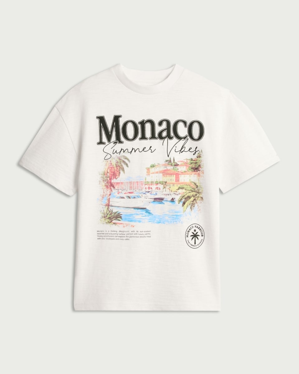 image 1 of F&F Boys Pure Cotton Monaco Oversized Fit T-Shirt in White