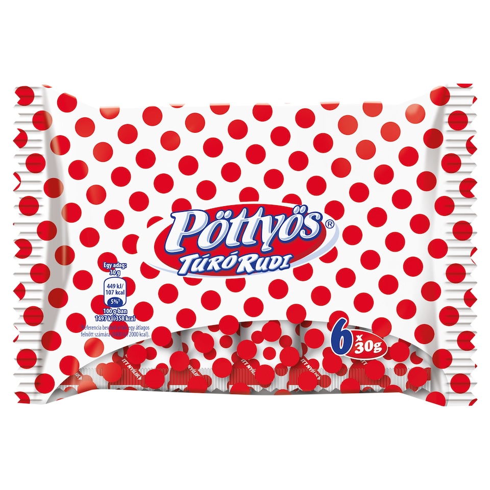 Pöttyös Túró Rudi natúr túródesszert kakaós étbevonattal 6 x 30 g (180 g)