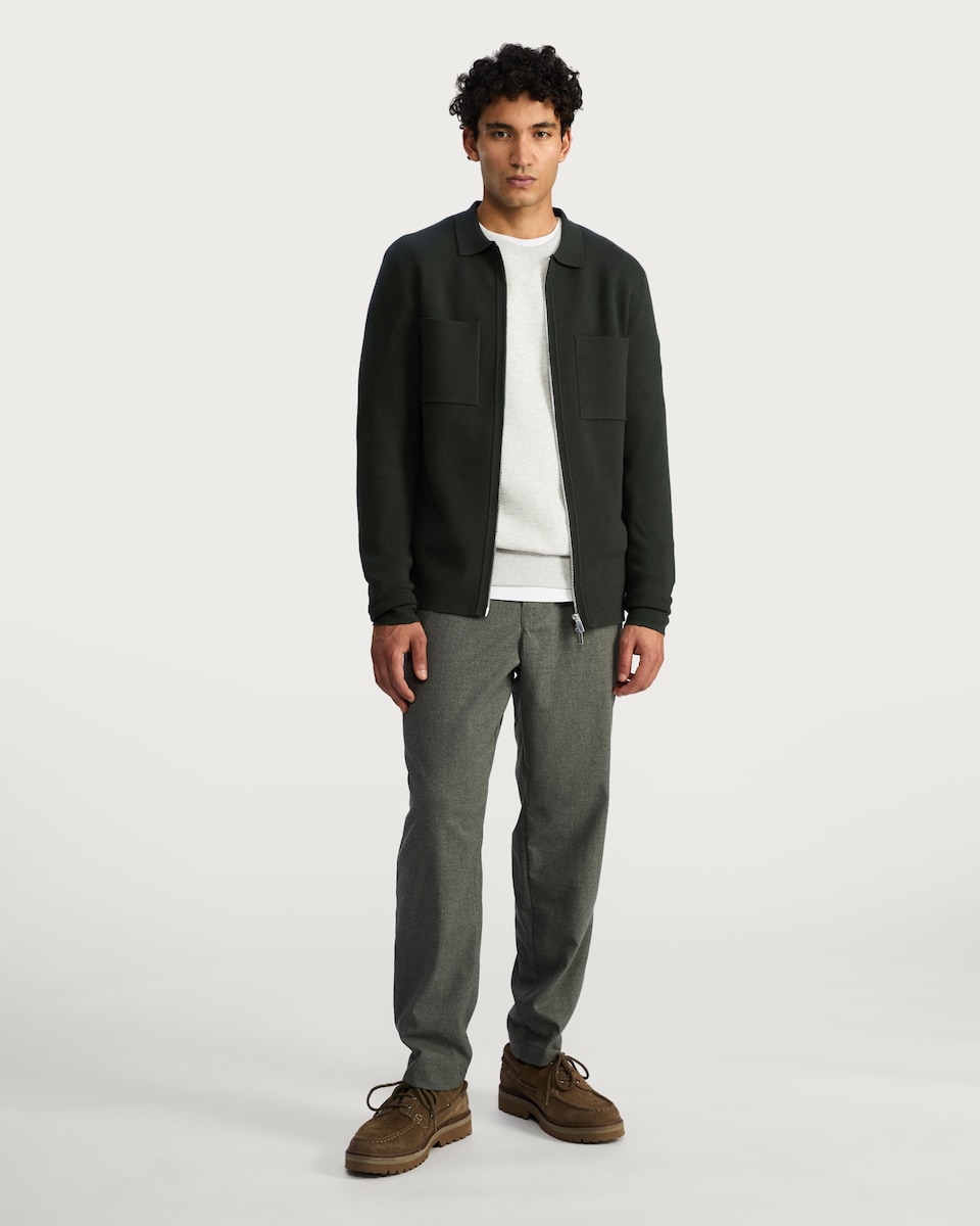 image 1 of The F&F Edit Knitted Pocket Front Zip Up Collared Jacket in Khaki