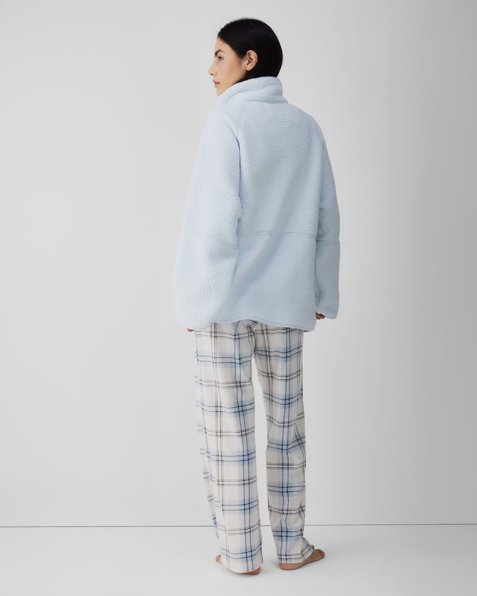 image 1 of F&F Fleece Funnel Neck Zip Up Pyjama Top in Blue