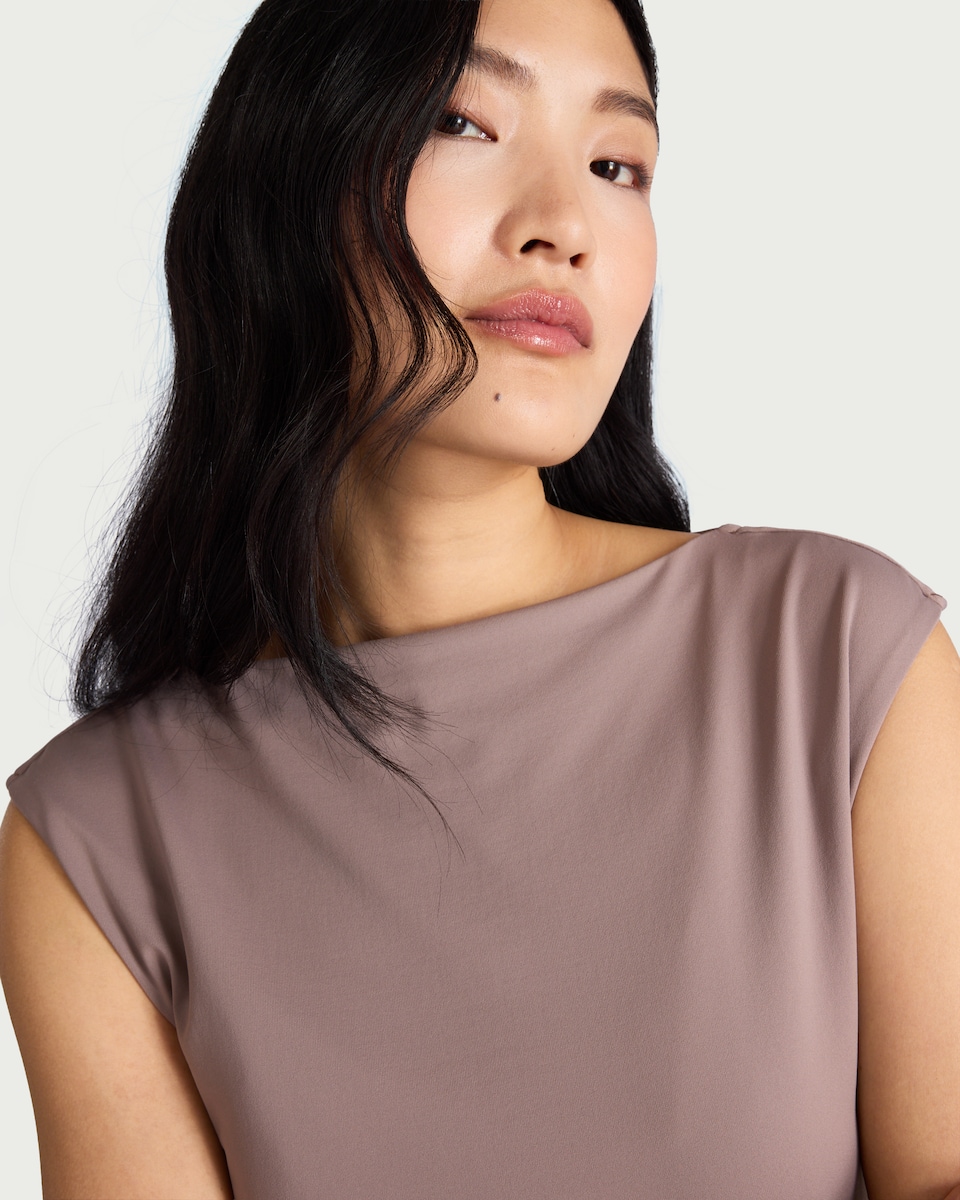 image 1 of F&F Polyamide Slash Neck Sleeveless Top in Brown