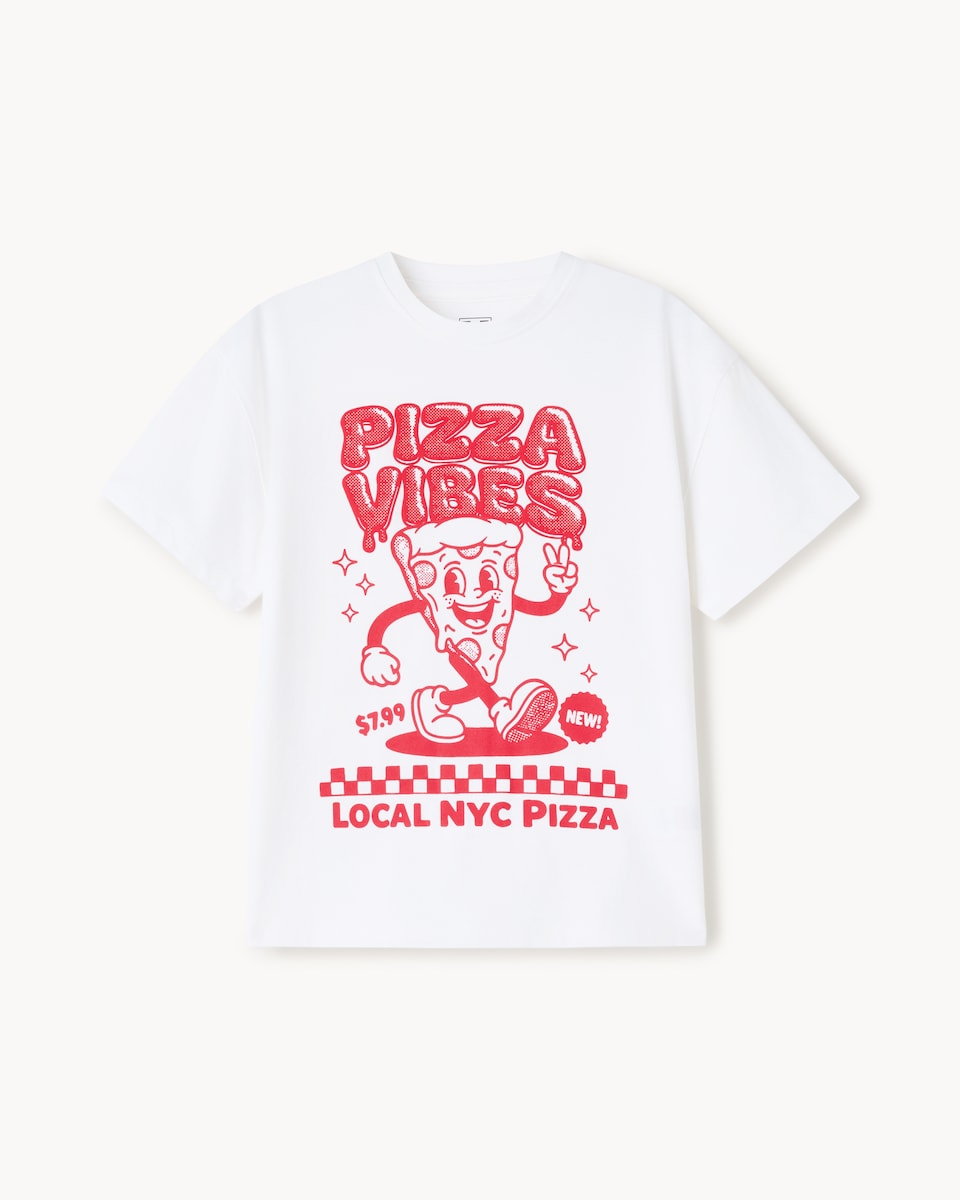 image 1 of F&F Boys Pure Cotton Pizza Vibes T-Shirt in White