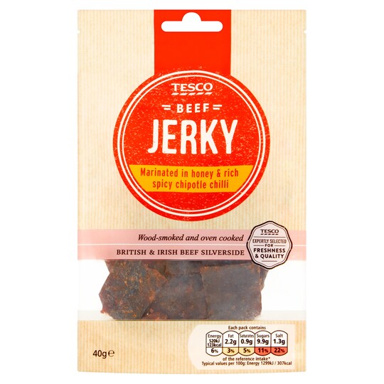 Tesco Beef Jerky Honey & Chipotle Chilli 40G Tesco Groceries