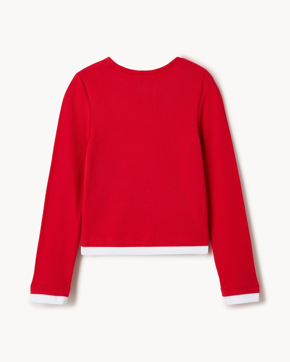 image 1 of F&F Girls Cotton Rich Double Layer Cardigan in Red