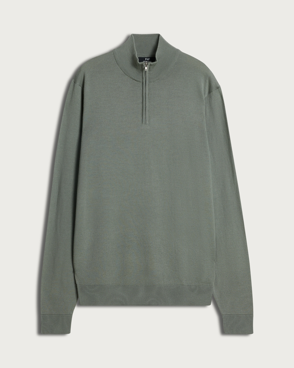 image 1 of F&F Pure Merino Wool Funnel Neck Half Zip Jumper in Green