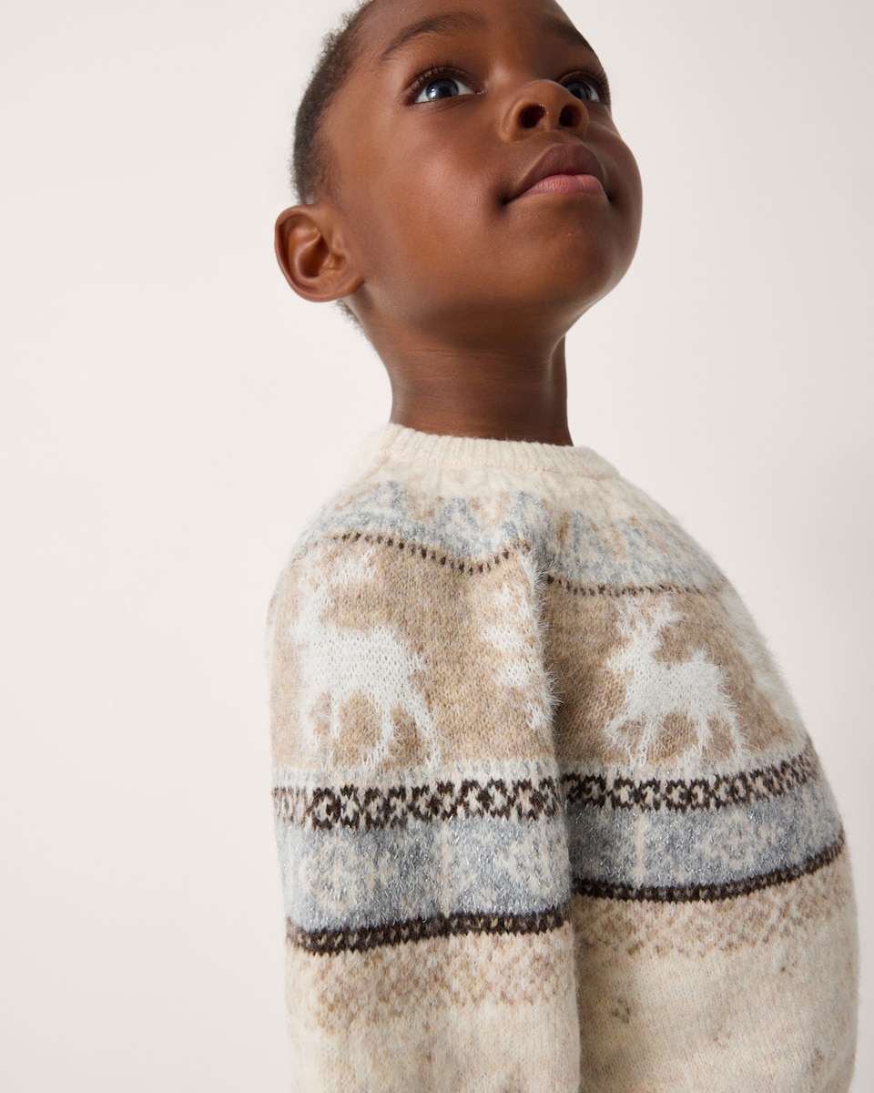 image 1 of Christmas Girls Fair Isle Matching Family Jumper in Cream