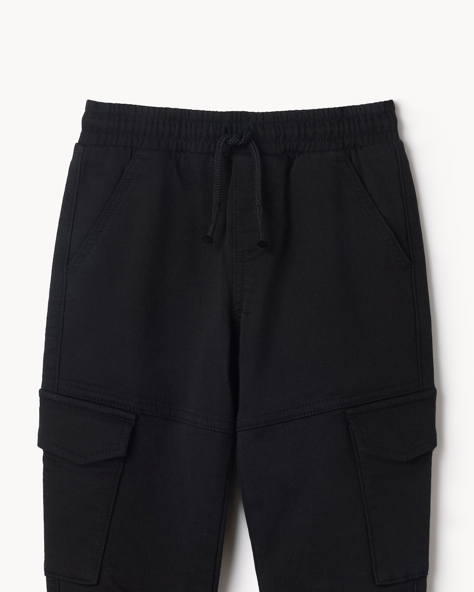 image 1 of F&F Boys Cotton Rich Cargo Joggers in Black