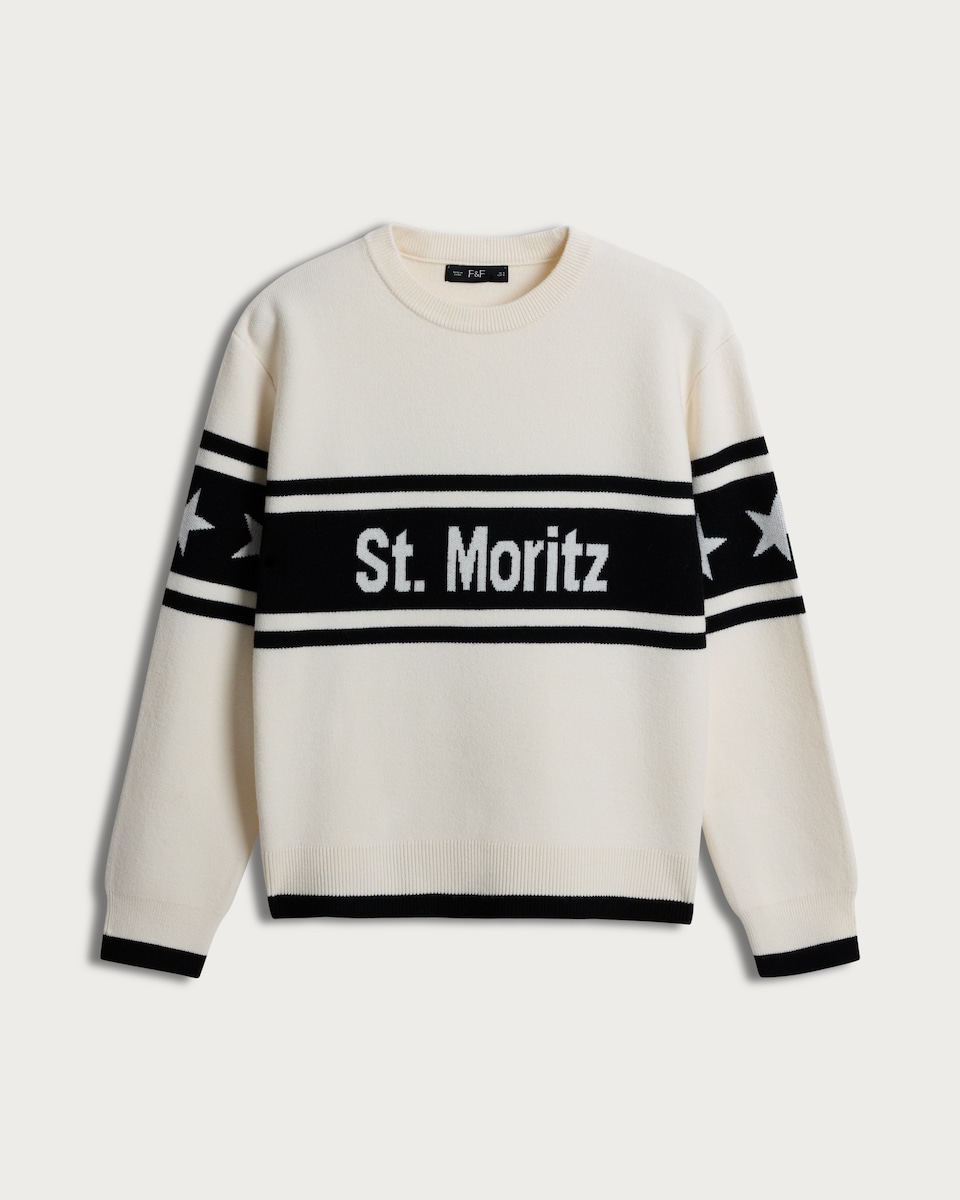 image 1 of F&F Knitted St. Moritz Slogan Jumper in Multi